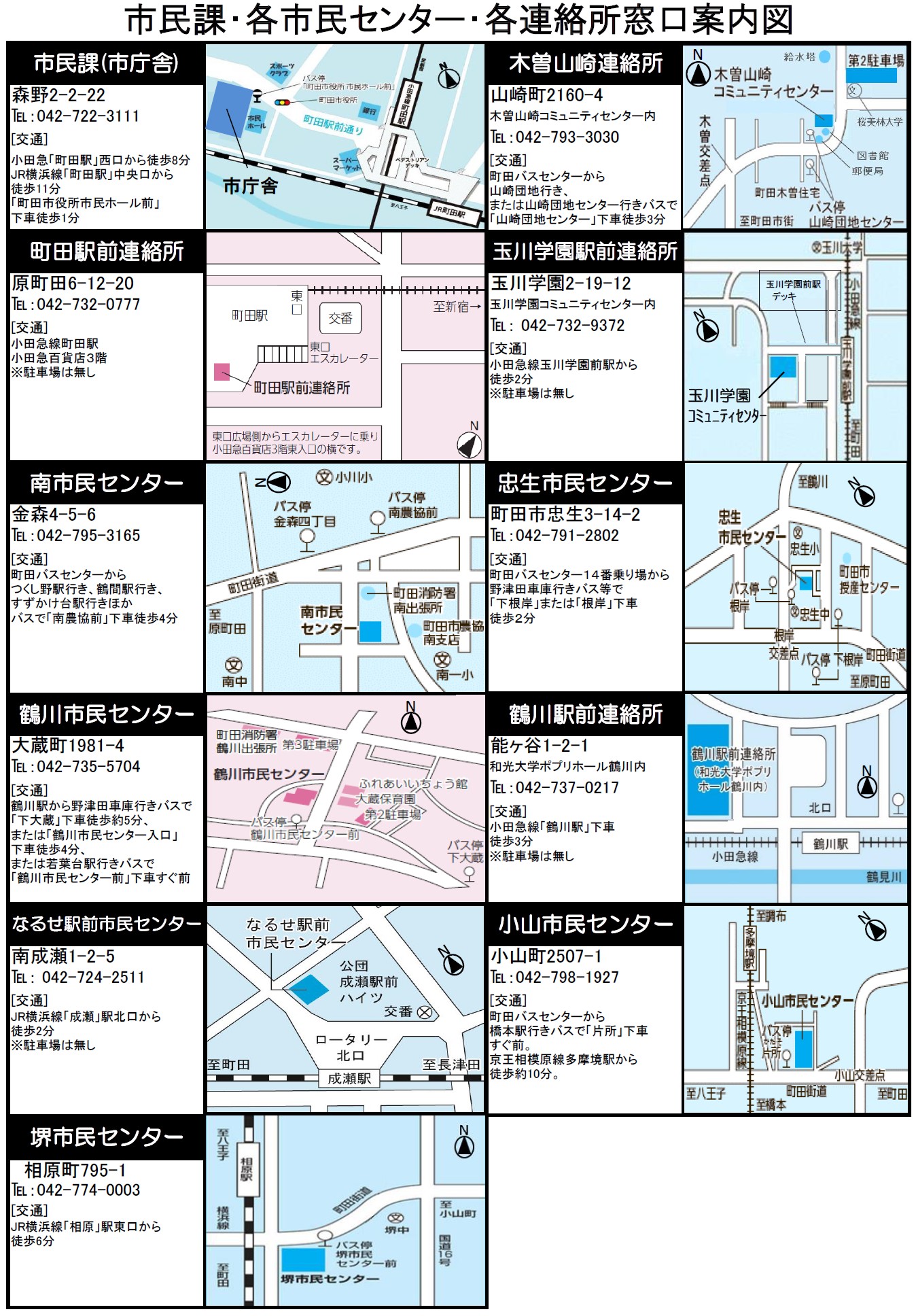 各市民センター・各連絡所窓口案内図